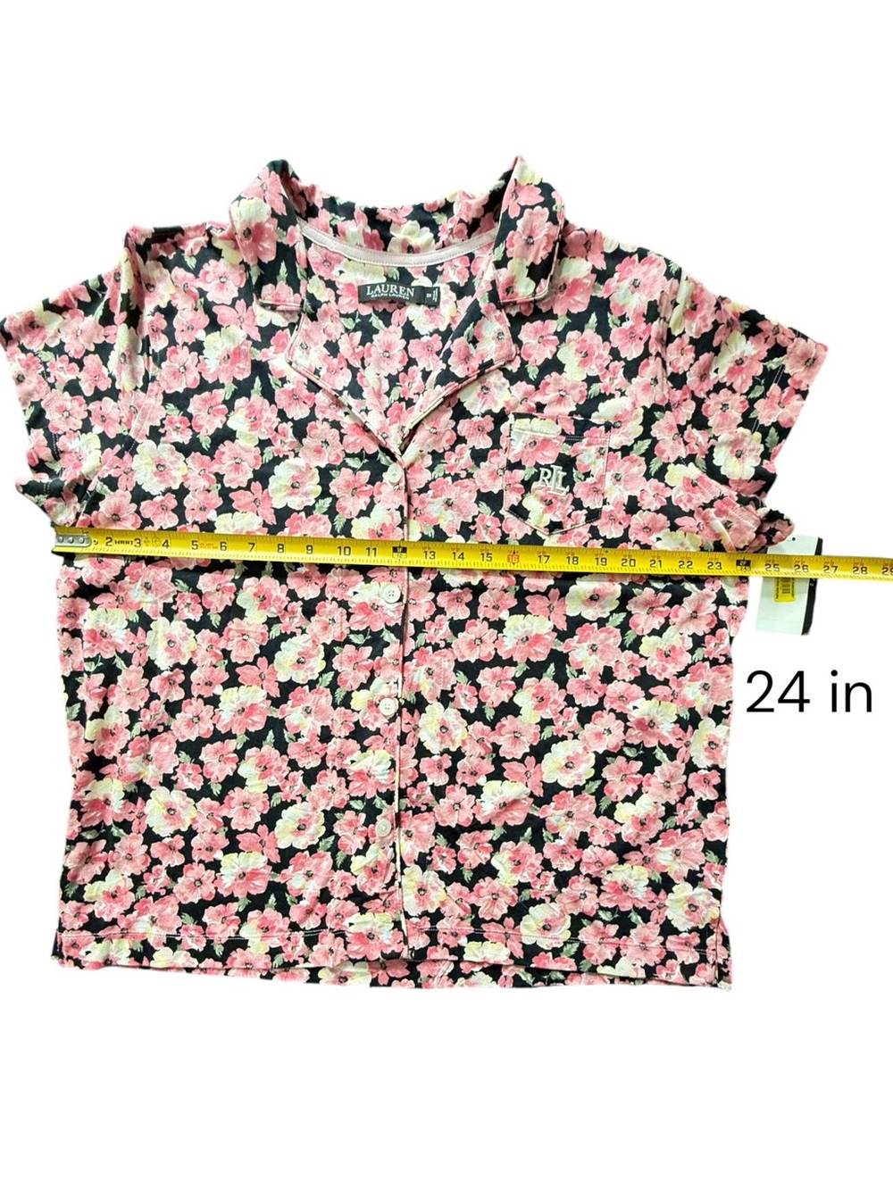 Lauren Ralph Lauren Pajama Set Women Black Pink Floral Short Sleeve 2X NWT - Picture 7 of 12